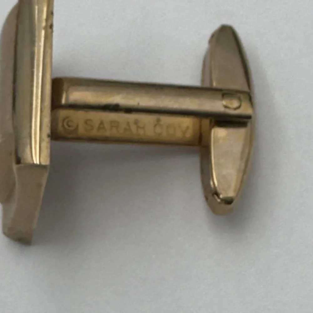 Cufflinks Sarah Coventry Vintage Gold Iridescent Rhinestones Formal Wear Vtg 5/8